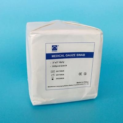 China 3*3'' Professional Fabricators Bleaching 8ply Non Sterile Absorbent Gauze Compress Swab Manufacturer